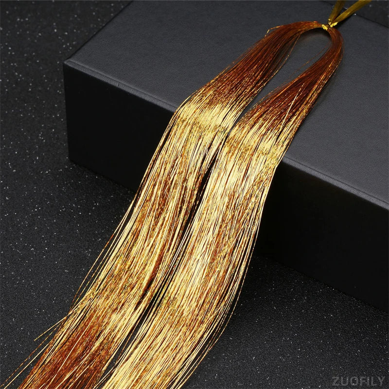 Laser Holographic Hair Tinsel Extensions Rainbow Metallic Shiny Glitter Hair Strand Sparkly Synthetic Hair for Braiding Festival