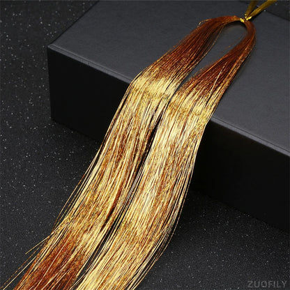 Laser Holographic Hair Tinsel Extensions Rainbow Metallic Shiny Glitter Hair Strand Sparkly Synthetic Hair for Braiding Festival