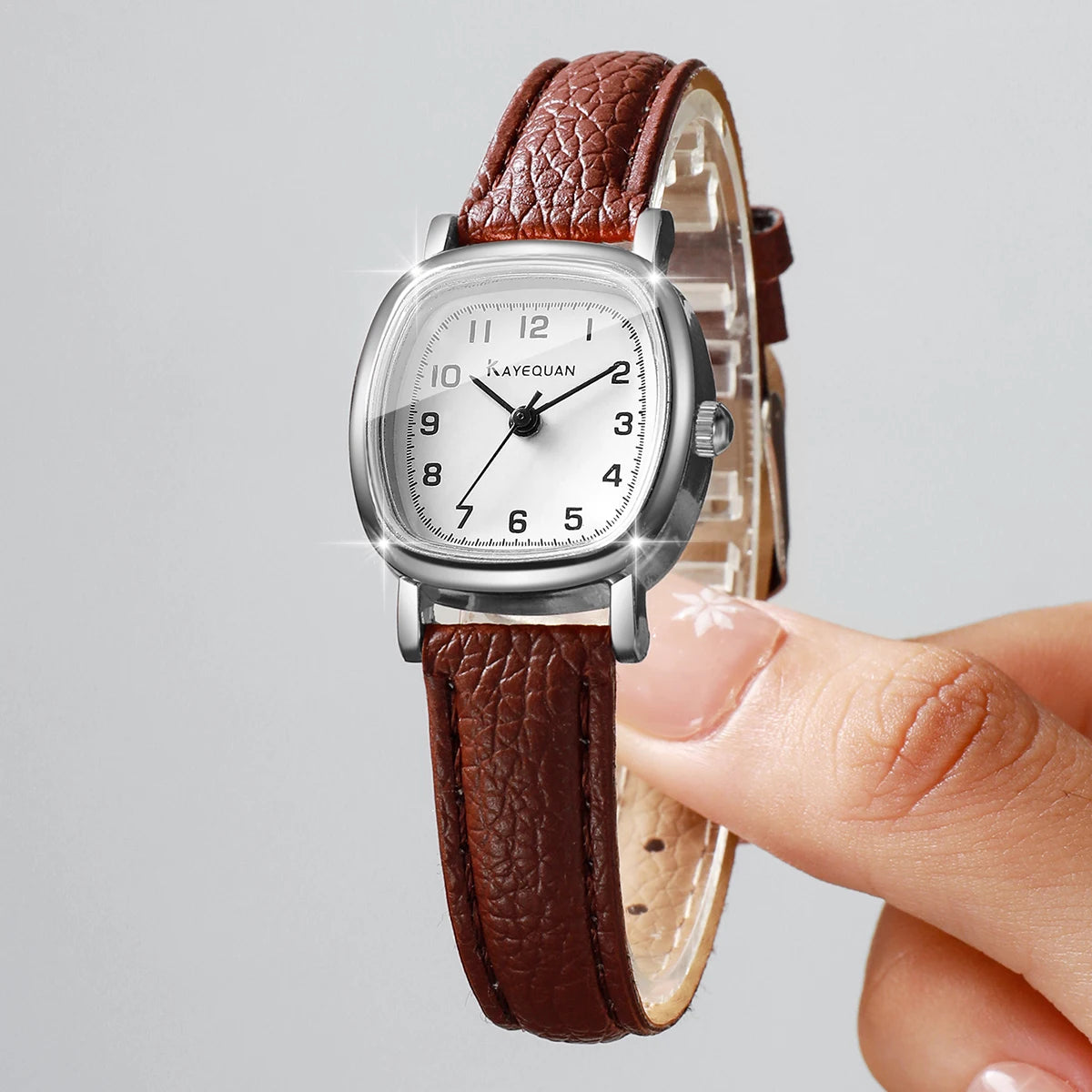 Minimalist Square Ladies Watch Brown Leather Strap Rose Gold Case Fashion Women Quartz Wristwatch Relogio Feminino (Without Box)