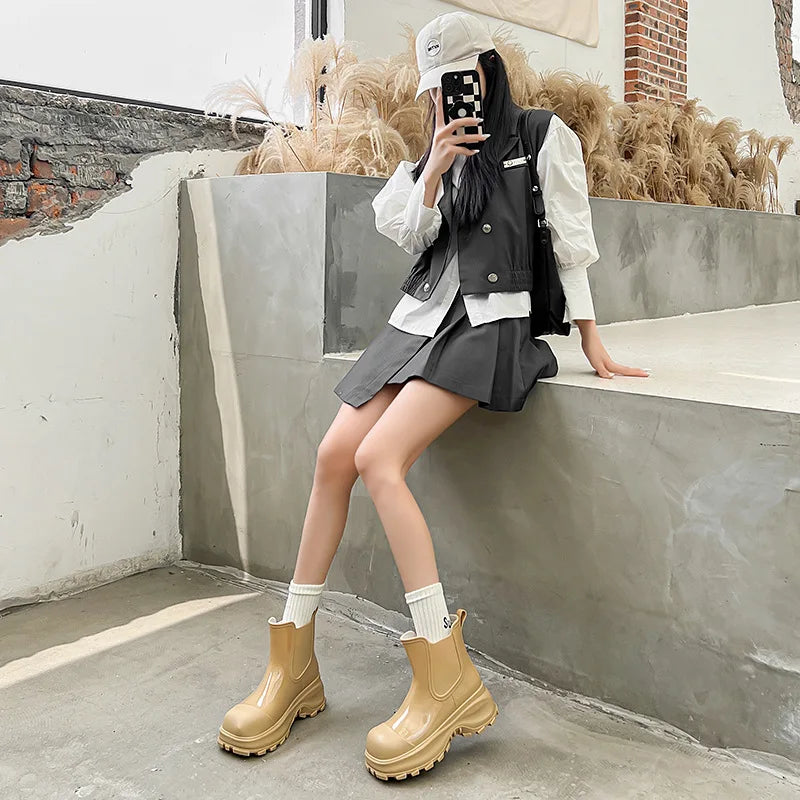 Women's rain boots, spring and autumn outdoor thick-soled low-cut non-slip height-increasing outdoor rain boots/overshoes