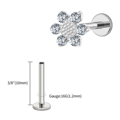 Right Grand ASTM F136 Titanium 16G Mini Sunflower Cartilage Earring Dainty Flower CZ Helix Conch Earlobe Piercing Labret Stud