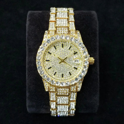 Elegant Diamond Watches Female Fashion Silver Round Stainless Steel Quartz Watch Iced Out Shiny Waterproof Clock Gift for Women