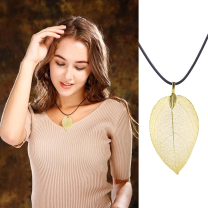 Fashion Unique Natural Real Leaf Choker Pendant Necklace For Women True Leaves Shape Filigree Wedding Necklace Jewelry Gift