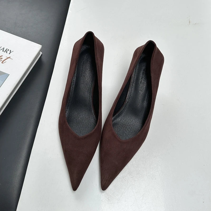 SUOJIALUN 2024 Autumn Pointed Toe Women Sexy Shallow Slip On Pumps Shoes Fashion Thin High Heel Ladies Elegant Dress Boat Shoes