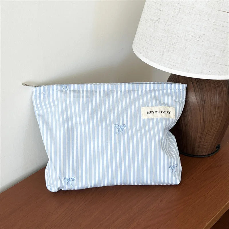 New Blue Color Mommy Bag Bowknot Embroidery Makeup Bag Zipper Baby Diaper Bag Nappy Pouch Travel Toiletry Storage Bags