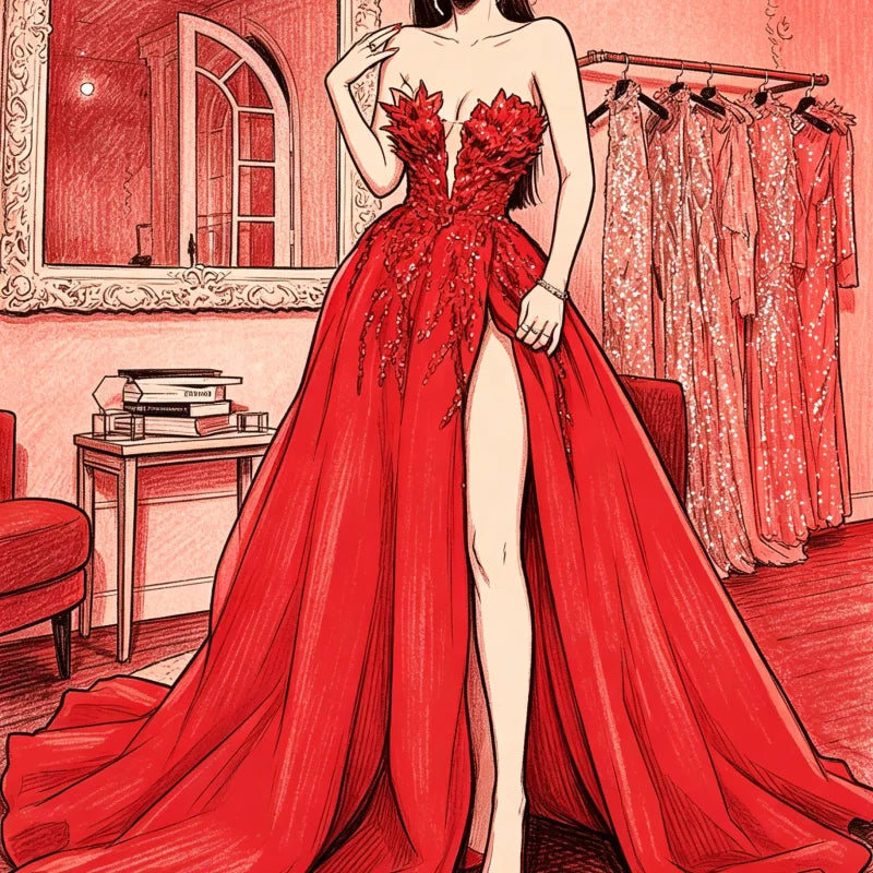 Elegant Women's Evening Maxi Dresses Sexy Backless Off Shoulder Red V Neck Side Slit Glitter Sequins Prom Party Long Dress