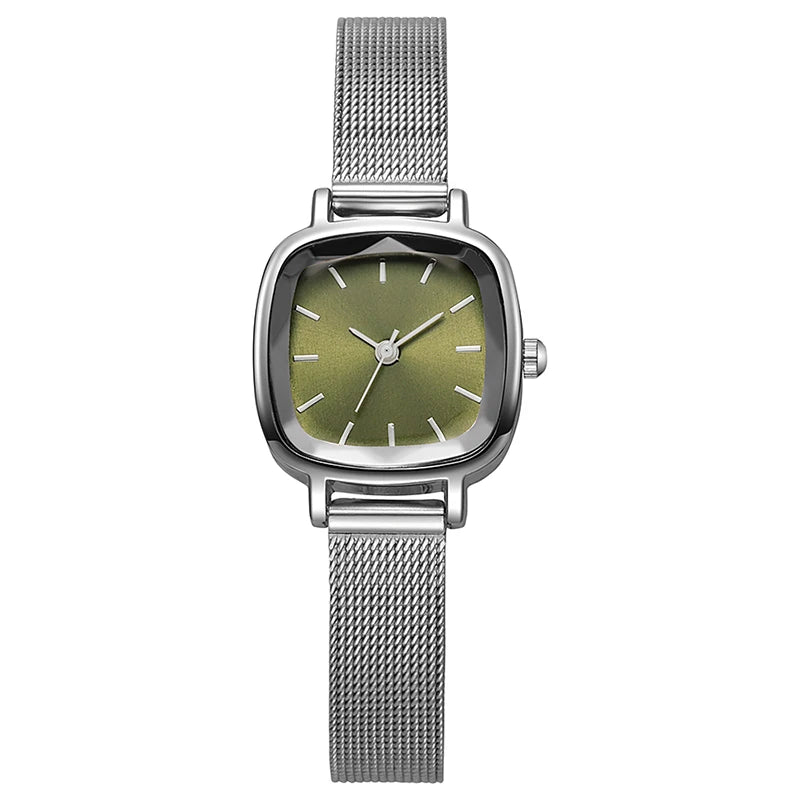 Minimalist Square Ladies Quartz Watch Silver Alloy Strap Retro Simple Dial Women Wristwatch Elegant Female Watch
