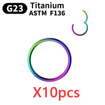 10/50Pcs Wholesale Hoop Earring G23 Titanium Nose Ring For Women Piercing Jewelry Lip Ear Ring Hoop Mixed Color Body Clips Hinge