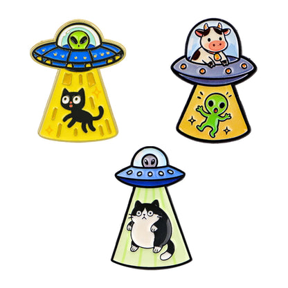 3pcs/Set Alien UFO Enamel Pin Funny Cat and Cow Brooches Lapel Badges Briefcase Backpacks Accessories Decoration Jewelry Gifts