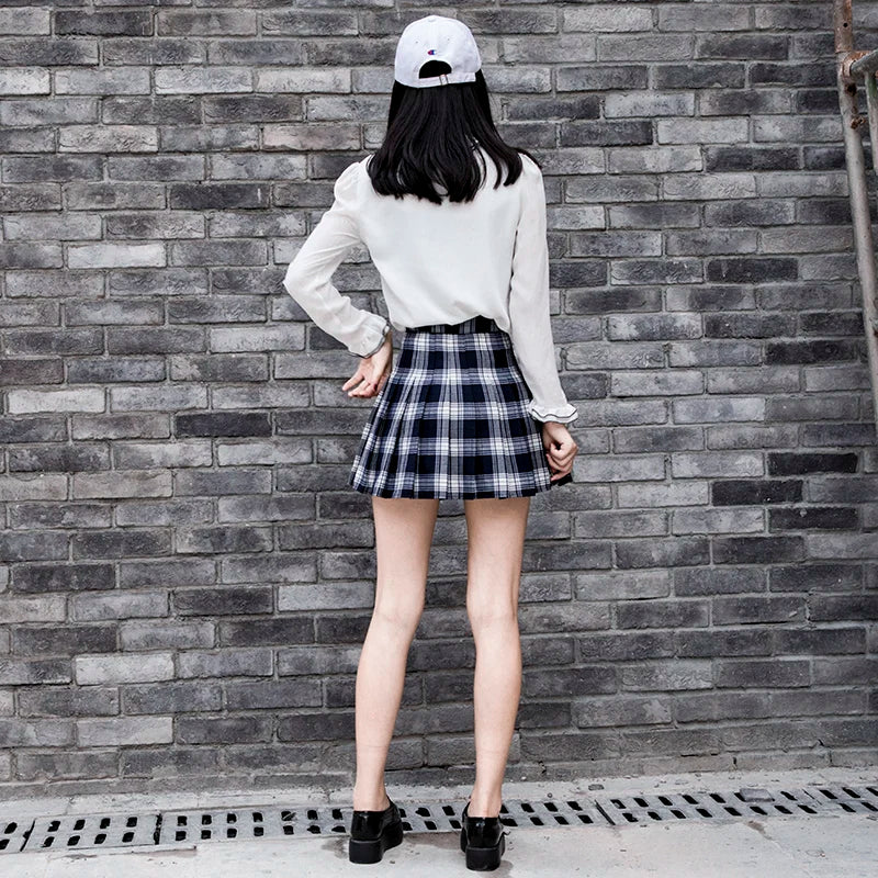 Harajuku Short Skirt New Korean Women Zipper High Waist School Girl Pleated Plaid Sexy Mini Preppy Style Falda Sexy Mujer