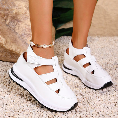 Women Sandals New High Quality Buckle Strap Sandals Women New Closed Toe Office and Career Summer Solid Wedge Shoes for Women
