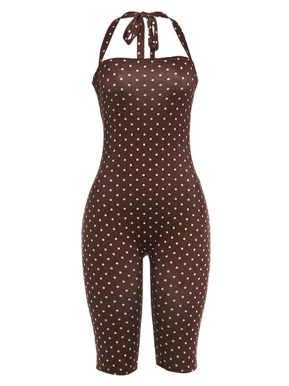 Kliou Sexy Off Shoulder Playsuits Woman Polka Dot Print Bandage Halter Backless Skinny Peach Hip Hot Girls Street Fashion Romper
