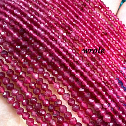 Natural Red Garnet Stone Beads 2 3 4mm Faceted Loose Round Gemstone For Jewelry Making DIY Bracelet Earrings Accessories 15''