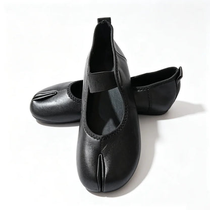Korean Soft Leather Tabi Shoes Summer 2026 Elegant Ankle Strap Ballet Flats Plus Size Brand Flat Heel Split Toe Shoes for Women