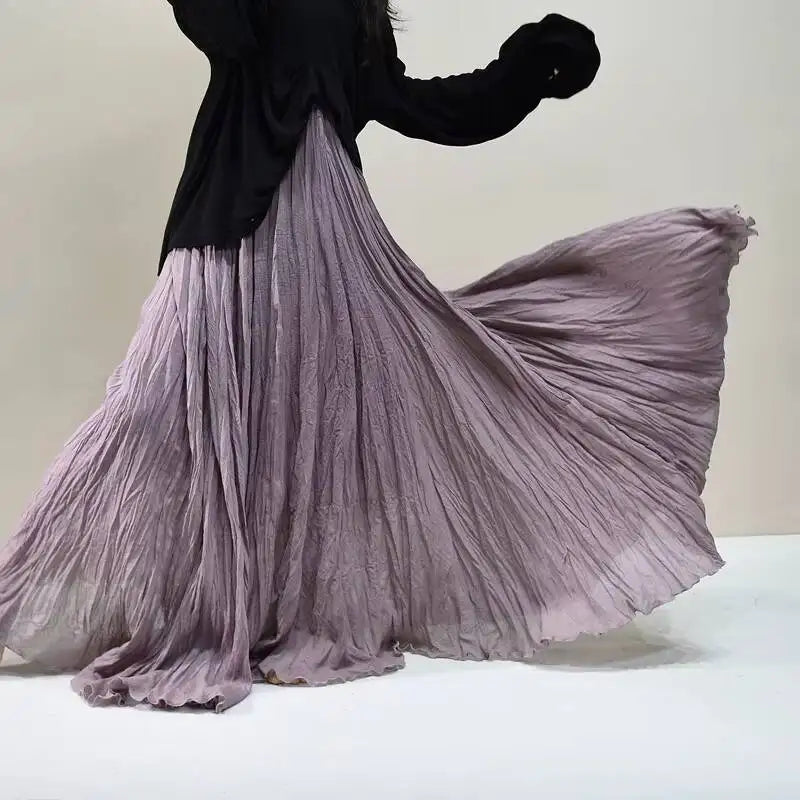 Pleated Long Skirts Women 2026 Spring Summer Fashion Loose Casual Elegant Maxi Skirt