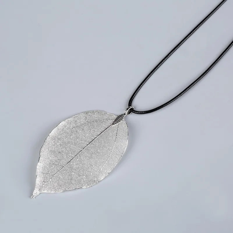 Fashion Unique Natural Real Leaf Choker Pendant Necklace For Women True Leaves Shape Filigree Wedding Necklace Jewelry Gift