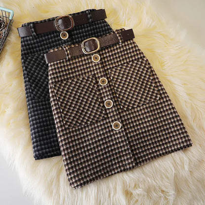Women's Button-Detail Checked A-Line Skirt