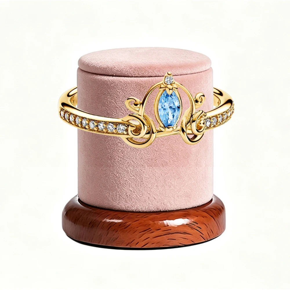 New 925 Silver Sparkling Double Heart Blue Pear Blossom Ice Pillar High Princess Crown Ring Fashion DIY Charm Jewelry