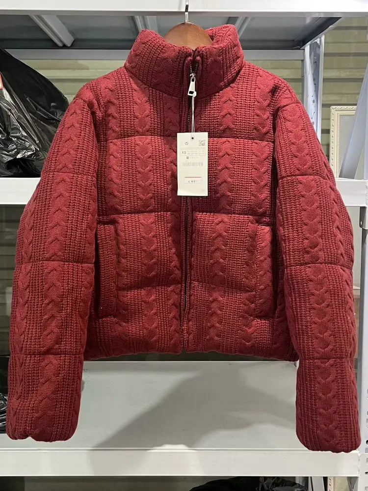 Women's Luxury Vintage Winter Loose Turtleneck Zipper Padded Coats Lady Elegant High Quality Knitted Thicken Warm Jackets Parkas