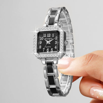 Luxury Square Rhinestone Women Quartz Watch Black Dial Metal Bracelet Fashion Ladies Wristwatches Relogio Feminino（Without Box）