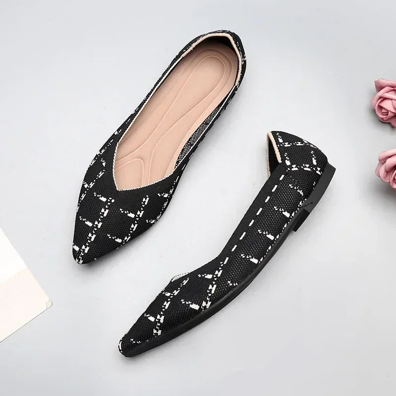 Women's Shoes Mesh Breathable Pointed Toe Flat Shoes Fashion Soft Bottom Knitted Shoes Female Casual Slip on Footwear Loafers85