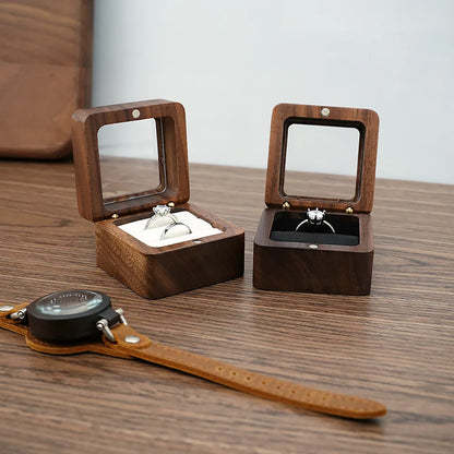 Black Walnut Solid Ring Box Single Double Ring Box Earrings Box Cufflinks Box Vintage Wooden Ring Box Exquisite Gift Box