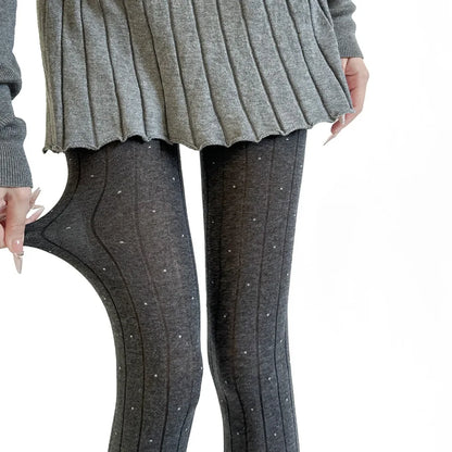 Essential Polka Dot Pattern Pantyhose Ribbed Texture Cotton Material Thigh High Stockings Fashion Comfortable Leggings
