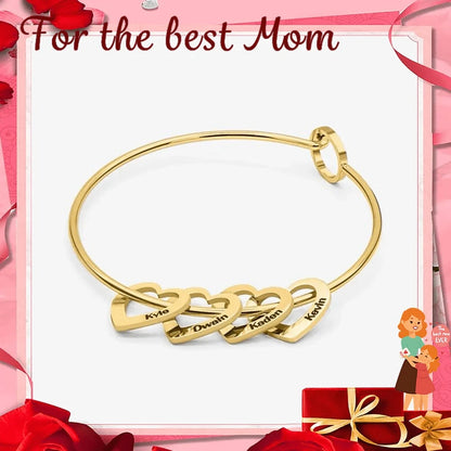Custom Family Names Heart Beads Bangle Bracelet Personalized Names Heart Bracelet For Women Mom Gril Mother's Day Gift