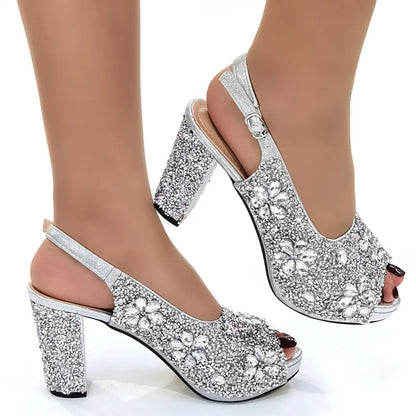 Venus Chan Nigerian Green Color Women's Party High Heel Shoes Full Diamond Design Fashion Summer Sandals Wedding Ladies Shoes