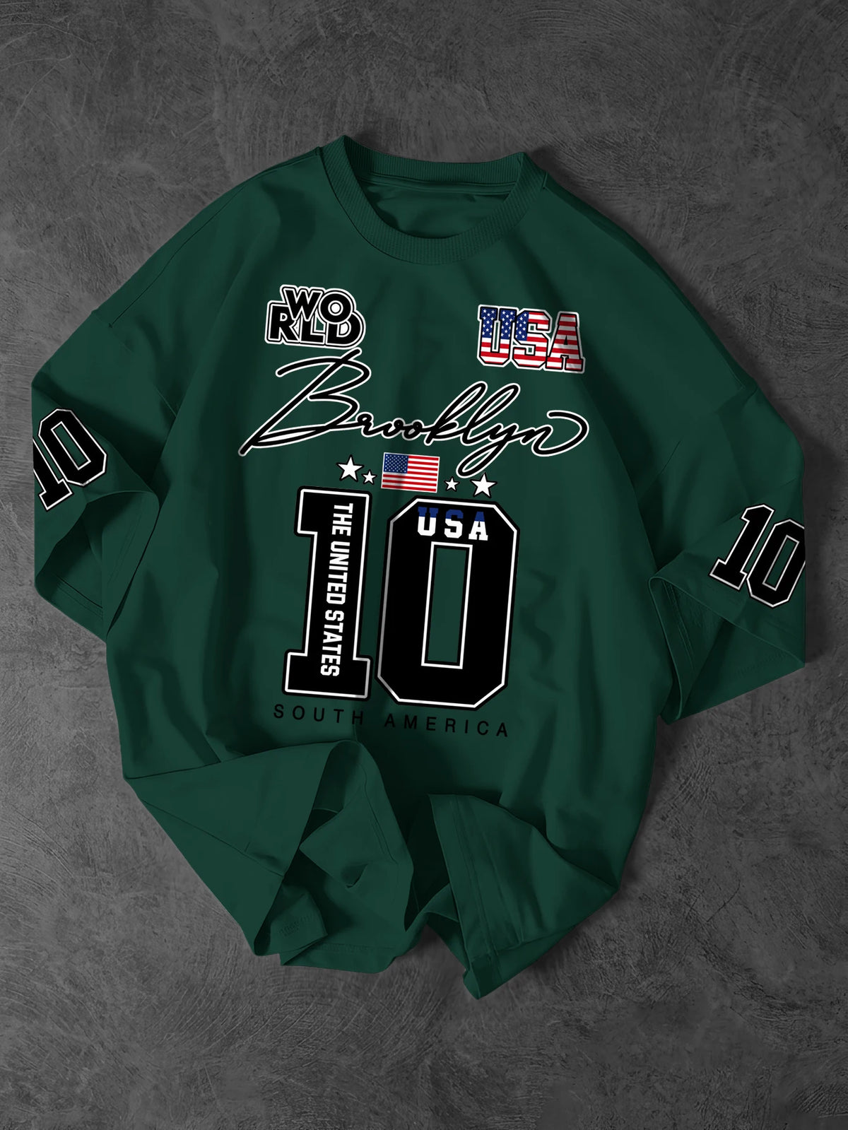 Men's & Women's USA Brooklyn 10 Varsity Graphic T-Shirt American Flag Print Y2K Streetwear Oversized Crew Neck Tee