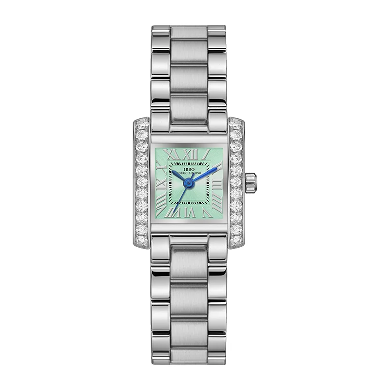 Luxury Brand Women Watch Rectangular Dial Pink Waterproof Exquisite Green Hand Clock Female Gift Luxury Ladies Wristwatch Silver