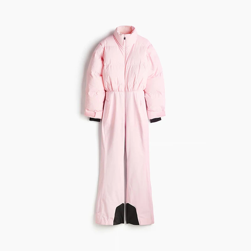 Warm Women's Skiwear Jumpsuit With Belt Stand Collar Full Sleeve Zipper Straight Thicken Jumpsuits 2026 Winter Lady Chic Clothes