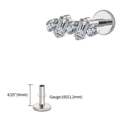 Right Grand ASTM F136 Titanium 16G Baguette CZ Climber Stud Earring Cluster Cartilage Helix Labret Stud Piercing Body Jewelry