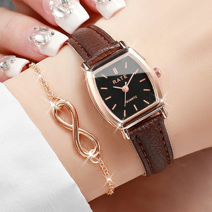 2PCS Fashion Women Quartz Watch Bracelet Set Retro Leather Strap Ladies Wristwatch Jewelry Gift Relogio Feminino（Without Box）