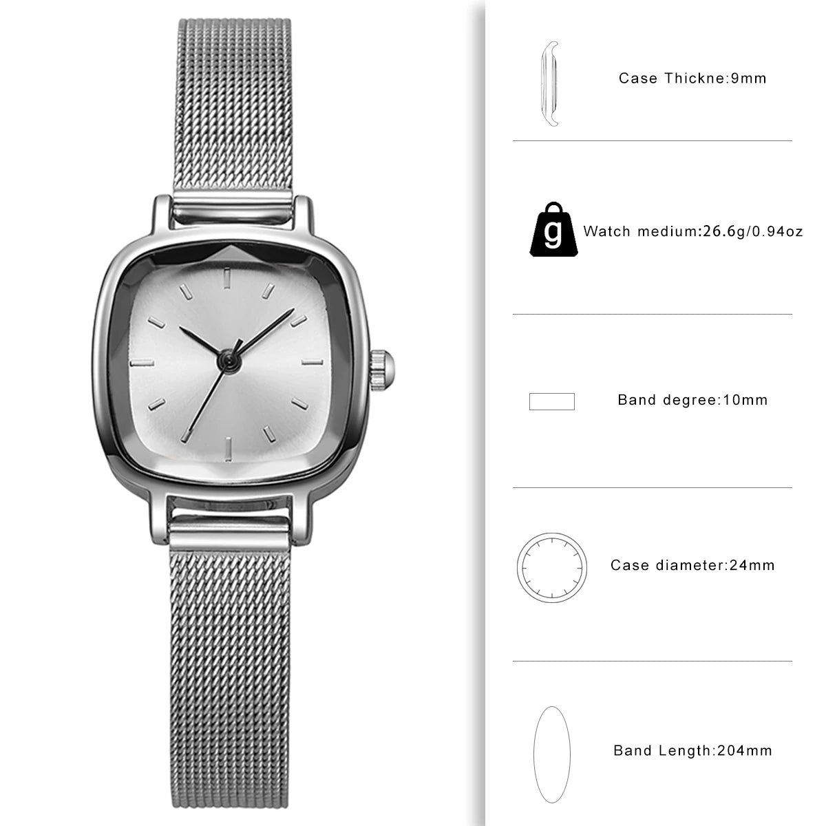 Minimalist Square Ladies Quartz Watch Silver Alloy Strap Retro Simple Dial Women Wristwatch Elegant Female Watch