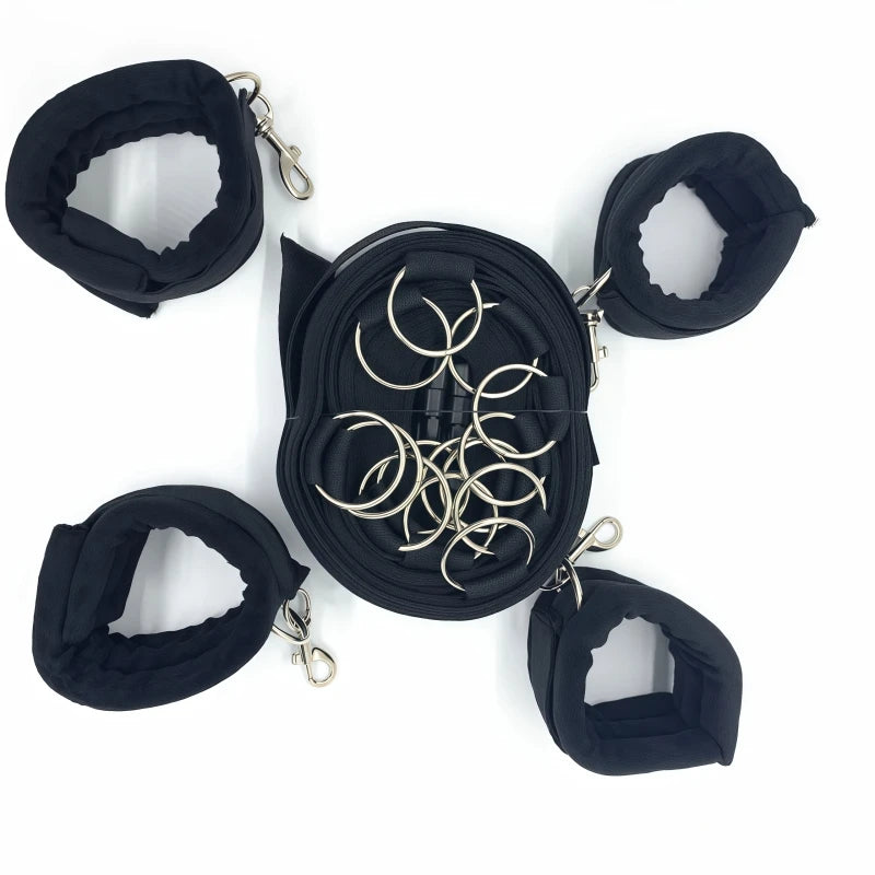 Premium Multi-Ring Bed Restraint Set Soft Plush Wrist And Ankle Restraints Durable And Adjustable Nylon Straps Discreet Design