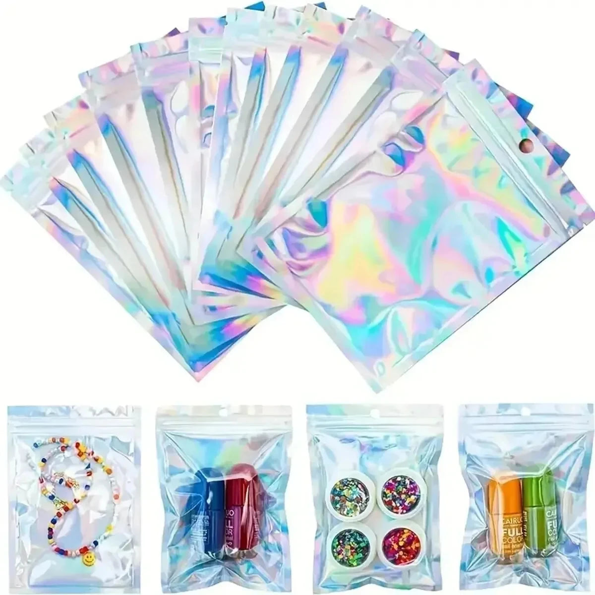 40 PCS Holographic Bag Laser Rainbow Pattern Self Sealing Bag Candy Bag and Front Window Sample Bag