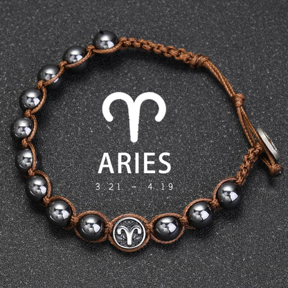 Hand Knitted 12 Zodiac Bracelets Hematite Stainless Steel Leo Libra Bracelet Couples Friendship Gifts Bracelets Jewelry