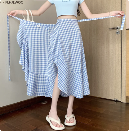 2025 Chic Korea Clothes Summer Women Cute Sweet GIrl Floral Robe Holiday Date High Waist Retro Vintage One-Piece Lace-Up Skirts