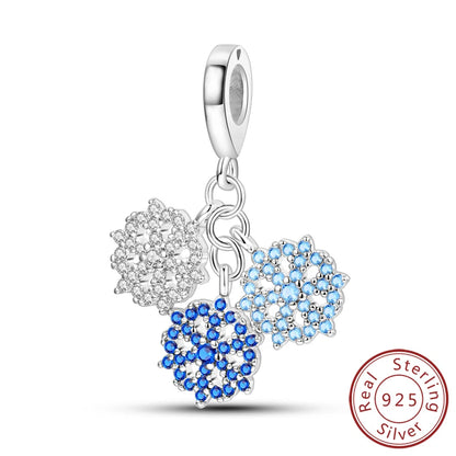 Original 925 Sterling Silver Charms Beads Winter Snowflake Snowman Igloo Penguin Pendant Fit Bracelet Charms Women Jewelry Gift