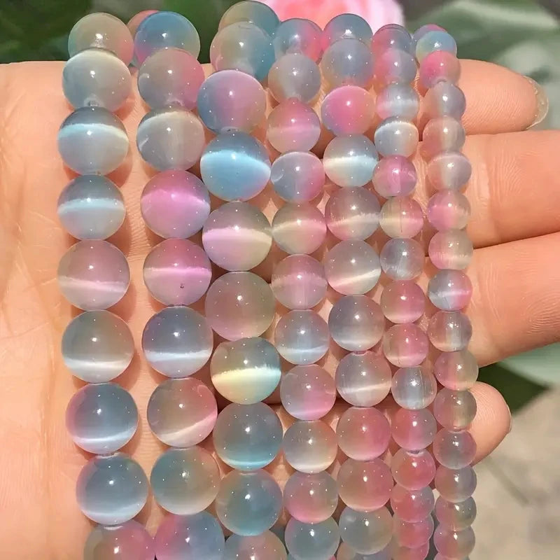 Wholesale 6/8/10mm Three Color Gradient Cat Eye Stone Loose Beads Spacer Beads for DIY Jewelry Bracelet Keychain Earring Making