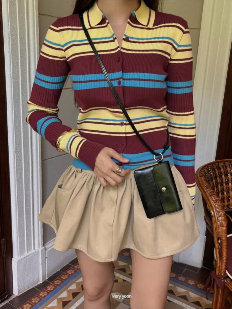 Knitted Autumn Striped Cardigan Pullover Sweater Women Long SLeeve Fashion Casual Ladies Sweaters Korean Style Woman Cardigans
