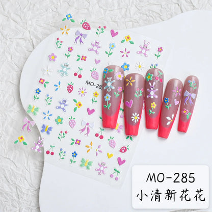 5D Embossed Nail Art Decals Elegant Petals Florals Daisy Flowers Leaves Adhesive Sliders Stickers For Manicure Tips Decoration