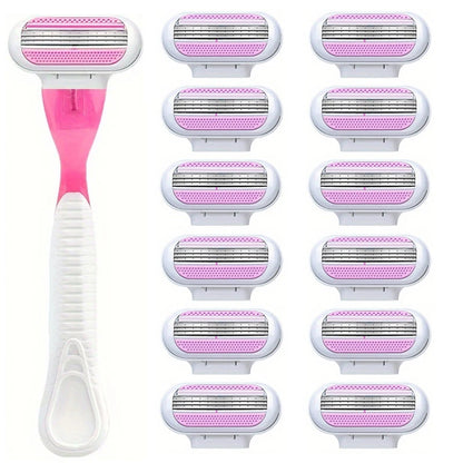 Women Razor 1 Handle 3 Cartridges Stainless Steel Blade Rubber Handle Reusable Body Hair Remove Razor Blade