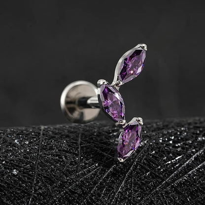 Right Grand ASTM F136 Titanium Triple Marquise Labret Stud 16G CZ Cluster Climber Cartilage Earring Tragus Helix Ear Piercing
