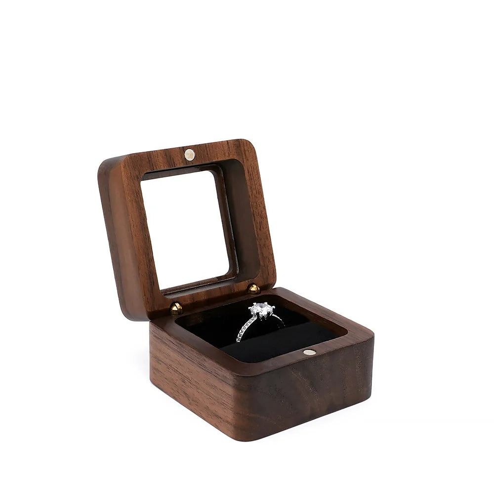 Black Walnut Solid Ring Box Single Double Ring Box Earrings Box Cufflinks Box Vintage Wooden Ring Box Exquisite Gift Box