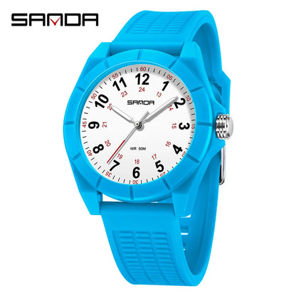 SANDA 6232 Top Brand Nurse Quartz Simple Fashionable With Night Light Waterproof Silicone Strap Student Wrist Watches For Women
