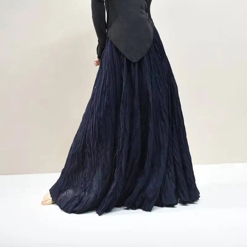 Pleated Long Skirts Women 2026 Spring Summer Fashion Loose Casual Elegant Maxi Skirt