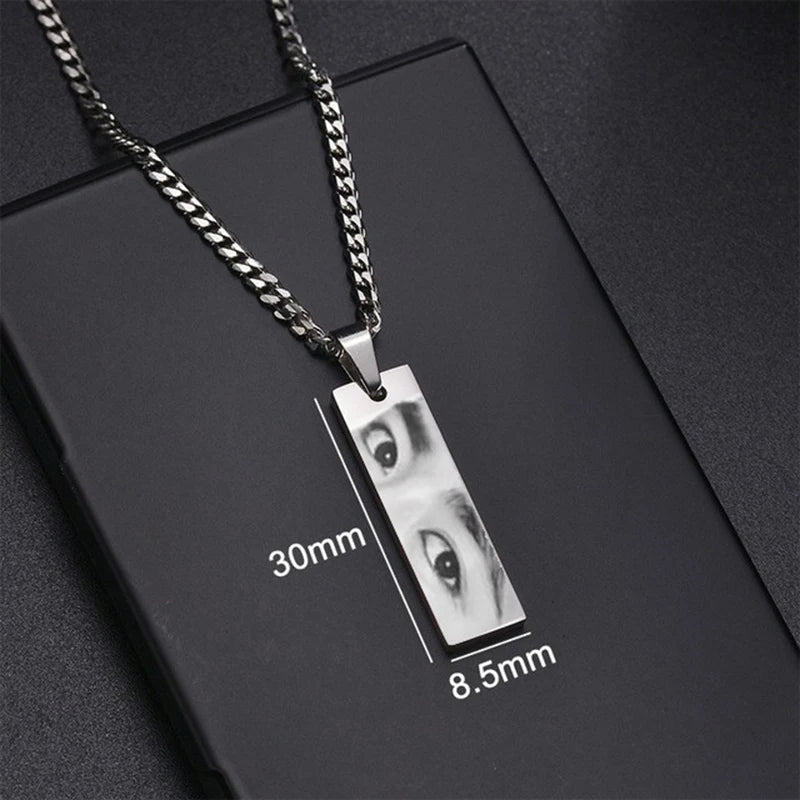 Personalized Eyes Necklace for Men Women Custom Eye Picture Pendant Necklace Engraving Name Necklaces Jewelry Gifts for Him Her