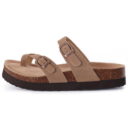 CRACOMIN Platform Suede Sandals for Women With Adjustable Buckle Outdoor Cork Beach Shoes Fashion Thick Sole Women's Slippers